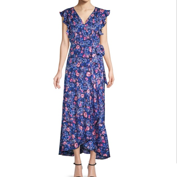 Ava & Aiden Dresses & Skirts - Ava & Aiden Vibrant Blue Floral Wrap Dress Size:L